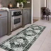 Moynesa Ultra-Thin Washable Vintage Runner Rug - 2'6"x8 Hallway Runner Non-Slip Non-Shedding Stain Resistant Kitchen Mat Boho Oriental Medallion Laundry Carpet for Entrance Bedside, Black/White