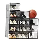 X-Large Shoe Storage Boxes 12 Pack Stackable, Shoe Organizer 12 pack -XL black