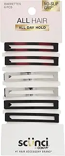 Scunci No-Slip Grip Open Center Stay Tight Barrettes, Assorted Colors, 6-Count