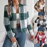 Women's Casual Jacket Comfortable Breathable Print Casual Plaid Vacation Street Daily Wear Going out Open Front Short Stand Collar Regular Fit Long Sleeve Oute