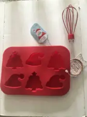 Cook With Color Silicone Cakelet Pan Christmas Trees & Santa Hats Spatula & Wisk