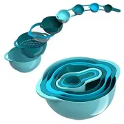 Mixing Bowls-Plastic Nesting Mixing Bowl Set of 8, Kitchen Gadgets Blue Cyan