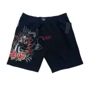 Ed Hardy Black Tattoo Sweat Short Fleece Tiger Eagle Panther Rose Mens Size L