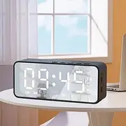 Bluetooth Speaker Alarm Clock with Mirror Display & FM Radio | Dual Alarm Digital Clock | Portable Wireless Speaker with Temperature & Battery Indicator | for Bedroom, Home, Office