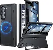Magnetic for Samsung Galaxy Z Fold 6 Case with MagSafe - Slim Hinge Protection Soft Lightweight Stand Phone Protective Cover with Privacy Screen Protector Black