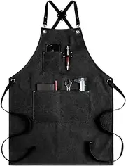 CONTAIL Chef Apron for Men Women, Canvas Aprons with Pockets-Cross Back Kitchen Apron for Cooking Grilling Baking BBQ Barber