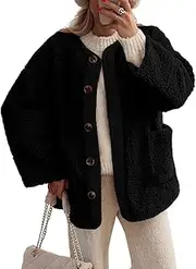[Chapsor] Women's Fuzzy Fleece Jackets Long Sleeve Button Down Fuzzy Sherpa Outerwear with Pockets