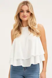 White Peplum Top Sleeveless - Size XS, Women's Peplum
