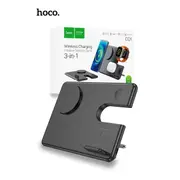 Hoco CQ1 15W Geek Folding 3 in 1 Magnetic Fast Wireless Charger For iWatch - Black
