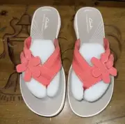 Clarks Womens Cloudsteppers Brinkley Flora Flip-Flops Coral 12 M New NWT Sandals