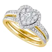 14k Yellow Gold Princess Diamond Heart Bridal Wedding Ring Set 3/4 Cttw