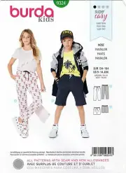 Burda 9324 Casual Pants, Trousers & Shorts w Drawstring Cord Sz 9-14 UC Pattern