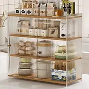Kitchen Organizer Shelf, Kitchen Pantry Storage Microwave Oven Shelf Cabinet Coffee Bar Station Organizer with Doors (Color : Clear)