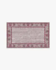 90' x 150' | Machine Washable Runner Rug | Kid & Pet Friendly | Indoor Rug | Vintage Daisy Bordered Fuchsia Rug | Ruggable