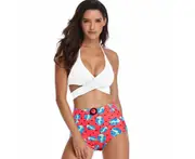 Women's split bikini cross-printed high-waist swimsuit - 2