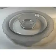 New Studio Nova Fantasy Frosted Glass 14" Chip & Dip Platter With 5" Dip Bowl