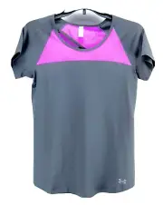 Womens XS Fitted Athletic Top UA Fly-By Open Back Reflective Logo Gray Purple