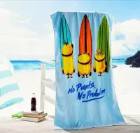 在飛比找Yahoo!奇摩拍賣優惠-全家 小小兵 光溜溜海灘巾 瘋狂實驗室全新 75*140cm