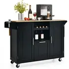 Rolling Kitchen Island Cart Buffet Serving Cart w/ 4-Bottle Wine Rack Towel Bar