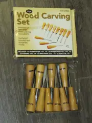 NEW 11PC WOOD CARVING CHISEL TOOL SET Hard Wood Handles Hardened Points