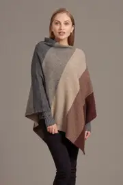 McDonald Possum Merino Ombre Womens Poncho-Bronze/Mocha/Pewter