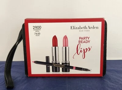 ELIZABETH ARDEN PARTY READY | 2 Lipsticks/Lip Liner Set & Black Case