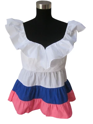 NWT LILLY PULITZER Borealis Blue White & Coral Tiered EMIE Ruffle Top Shirt 10