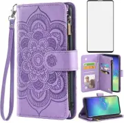 Compatible with Samsung Galaxy S10 Plus Wallet Case and Tempered Glass Screen