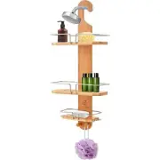 JumblWare Bamboo Shower Caddy, Hanging 3-Tier Suction Cup Shower Organizer