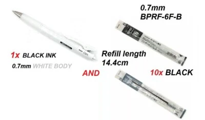 Pilot OPT ball pen WHITE BODY 0.7mm BLACK INK + 10x REFILLS BPRF-6F 0.7mm BLACK