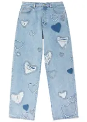 Nahmias Heart Patchwork Straight-leg Jeans - Light Blue - 34 (W34 / L) 34 (W34 / L)