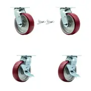 6 Inch Poly on Aluminum Caster Set with Ball Bearings 2 Swivel Lock 2 Brake SCC