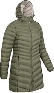 [Mountain Warehouse] Florence Womens Winter Long Jacket - Water Resistant Rain Coat, Lightweight Ladies Jacket, 2 Front Pockets, Warm - For Wet Weather, Walking Khaki 12