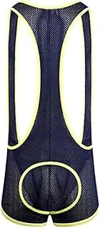 [4UFIT] Men's Mesh Jockstrap Bodysuit Sexy Leotard Wrestling Singlet Jumpsuit Bulge Pouch Underwear