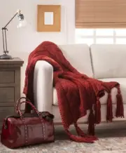 NEW Patricia Nash Tasseled Red Chunky Knit Throw 50x60 $129
