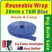 20mm x 10M Blue Reuseable Magic Cable Ties Wrap Strap Hook & Loop