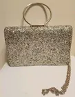 Brand New Gold Glitter Covered Box Clutch w/Gold Metal Chain Strap Cocktail