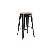 Set of 2 Xavier Pauchard Replica Tolix Kitchen Counter Bar Stools 65cm W/ Wood Seat - Black - Black / 65cm / Wood