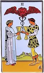 [Pinstant] Two of Cups Man Woman Lion Lovers Love Romance Minor Arcana Tarot Card Fortune Telling II 2 1.5" Enamel Pin Badge, 1.5 Inches, Enamel, enamel