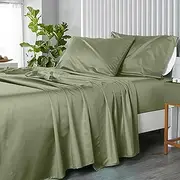 Split-King: Adjustable King Bed Sheets 5PC Solid Sage 100% Cotton 600-Thread-Count, Deep Pocket
