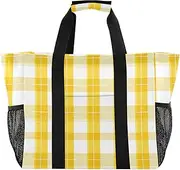 [sanluoli] Large Tote Bag For Women Foldable Beach Tote Bag Water Resistant Canvas Canvas Laundry Bag, Valentine Plaids Checkered Yellow, 1 size