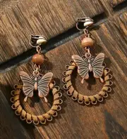 2.5” Earring Set Clip-On Bronze-tone Butterfly Bohemian Dangle Drop New B4285