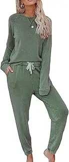 [Bsetree] Saeklia Cozy 2 Piece Outfits Lounge Sets for Womens Loungewear Long Sleeve Tops and Joggers Sweatpants Sweats Track Suits Sets - Green XL, Green