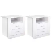 2 X Bedside Table 2 Drawers with Shelf - TARA White