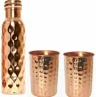 Design 30.4oz Diamond Pure Copper Water Bottle & 2 Silver Touch Glass Set Of