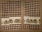 4 Vtg J.C. Penney Curtain Panels 1970s Mushroom Floral Brown Plaid Never Used