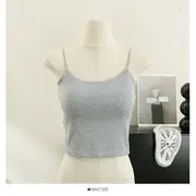 Open-Back Plain Cami Top with Pads Gray - One Size