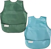 Tiny Twinkle Mess-Proof Apron Bib - Baby and Toddler Machine Washable Waterproof Apron Smock Bib with Flip Pocket