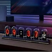 BRIMFORD Nixie Tube Clock, LED Nixie Watch, IPS Digital Desk Tube Clock with RGB, Calendar, DIY Customised Photo Display, Power-Off Memory, Weather Forecast for Lovers, Birthday (No RGB)