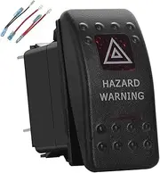 HAUAGEZWU Warning Rocker Switch 5 Pins On-Off SPST Dual Red Led Fit for Car Boat RV Truck Vehicles，Waterproof，12V 24V，Jumper Wires(Switch with Cable)